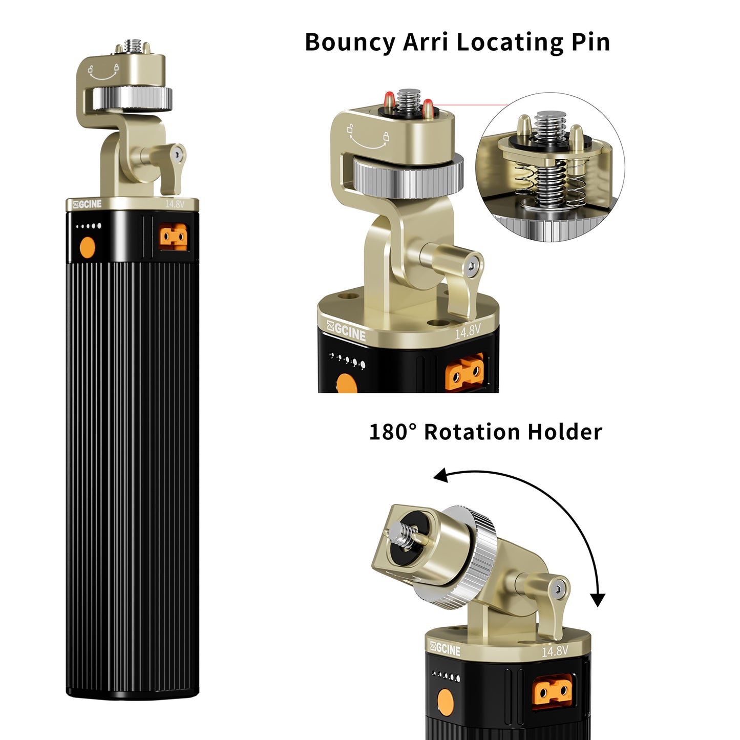 ZG-H90Pro Battery Grip with Bouncy Arri Locating Pin and 180° Rotation Holder（Coiled Braided Cable ）