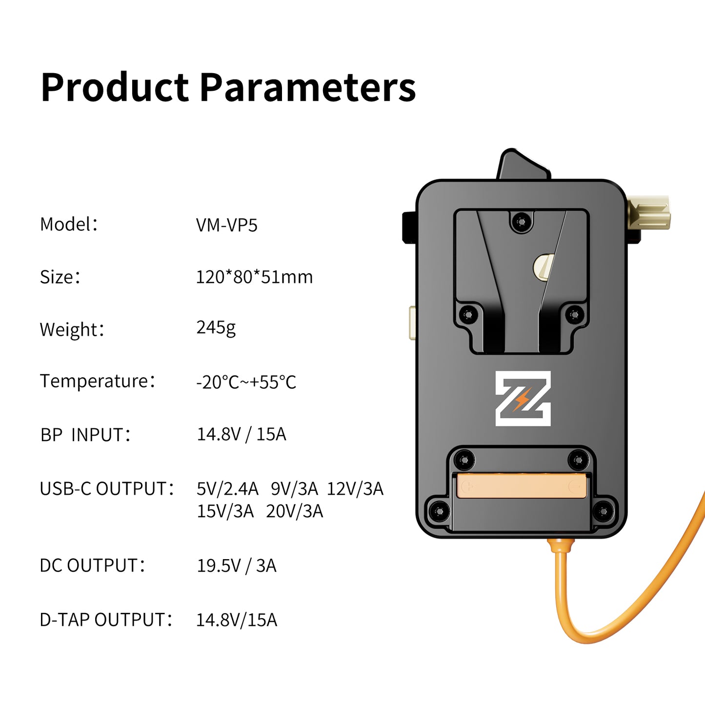 VM-VP5 V-Mount Plate whit Regulated 19.5V output for Sony FX6 camera with PD and D-Tap output, supports BPU built-in battery hot swap.