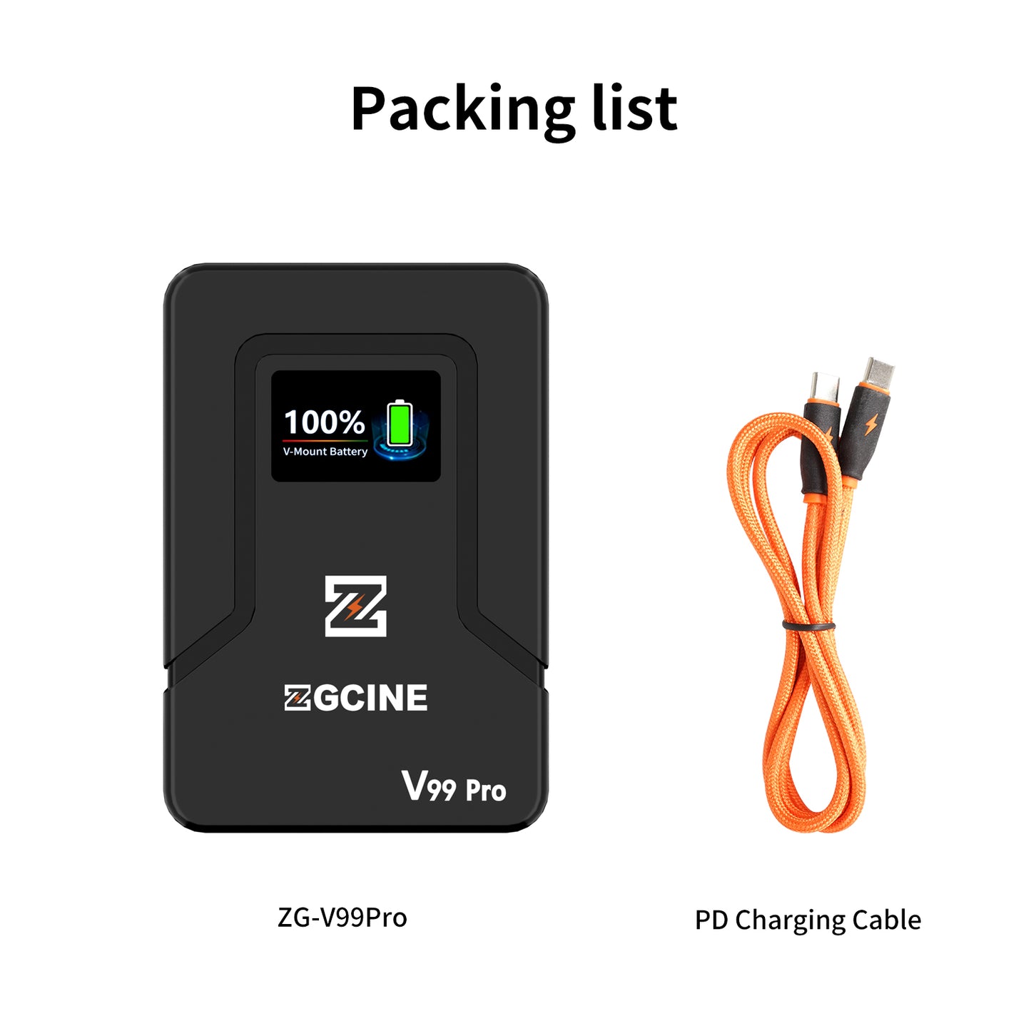 ZG-V99Pro V-Mount Battery Upgraded with PD100W faster charging speed, more ports and real-time smart display function (orange)