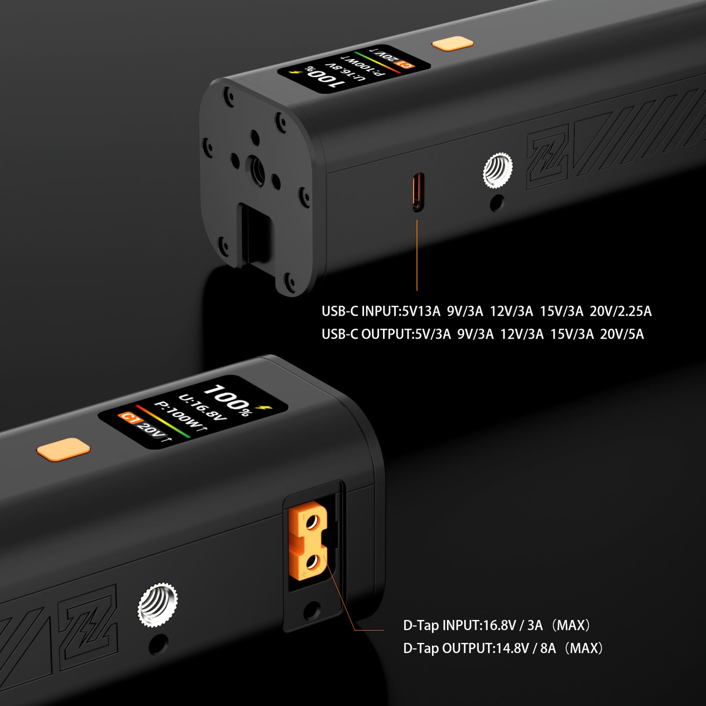 ZG-H50 Mini Battery Grip 50wh/14.8V,support PD and D-Tap Port,With OLED Display for Video light,Gopro,Cell phone and other Equipment.