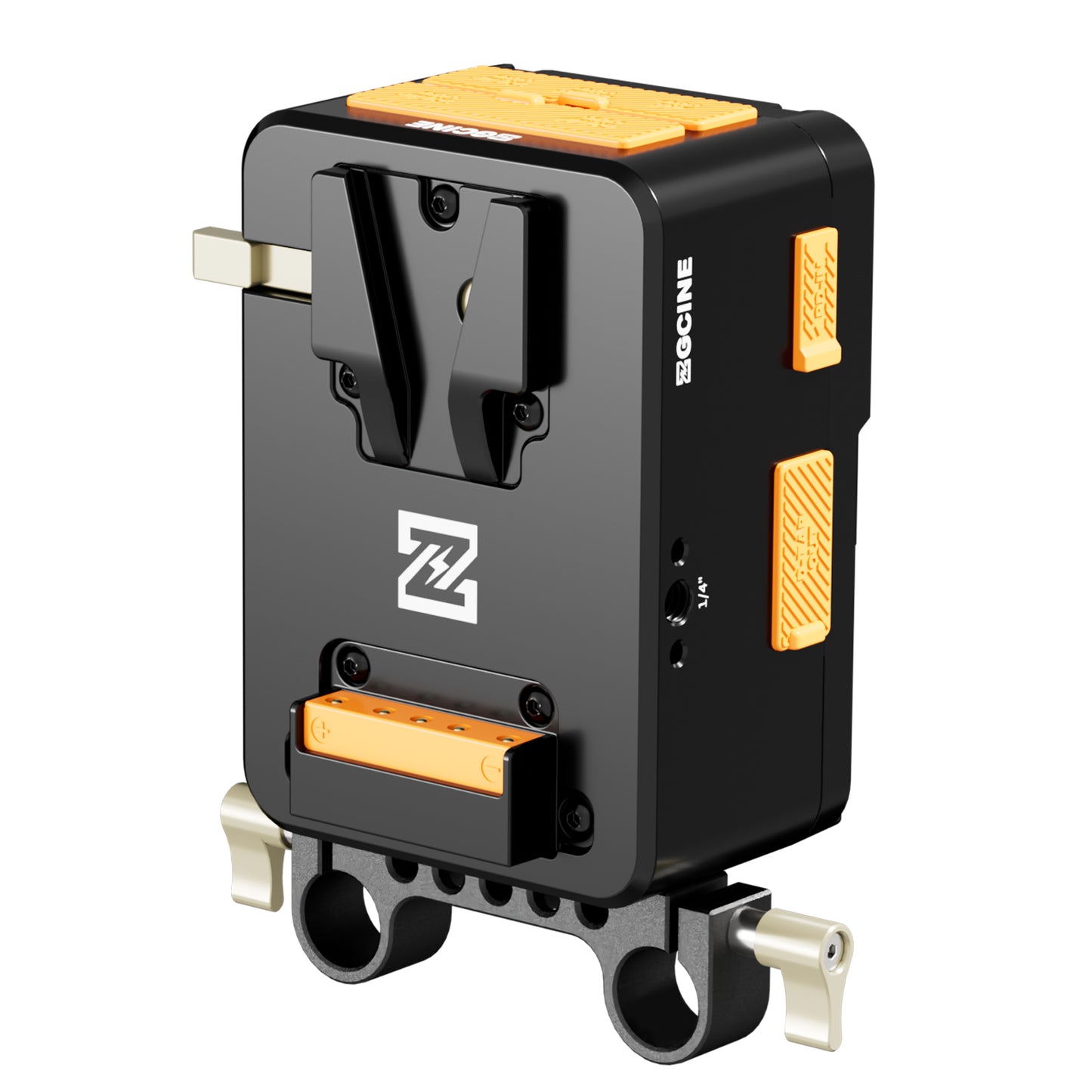 ZGCINE VM-HS1 Internal battery hot-swap V-mount battery plate with multi-port output and countdown reminder function for RED/Arri and other Cameras that are turned on for a long time (orange)