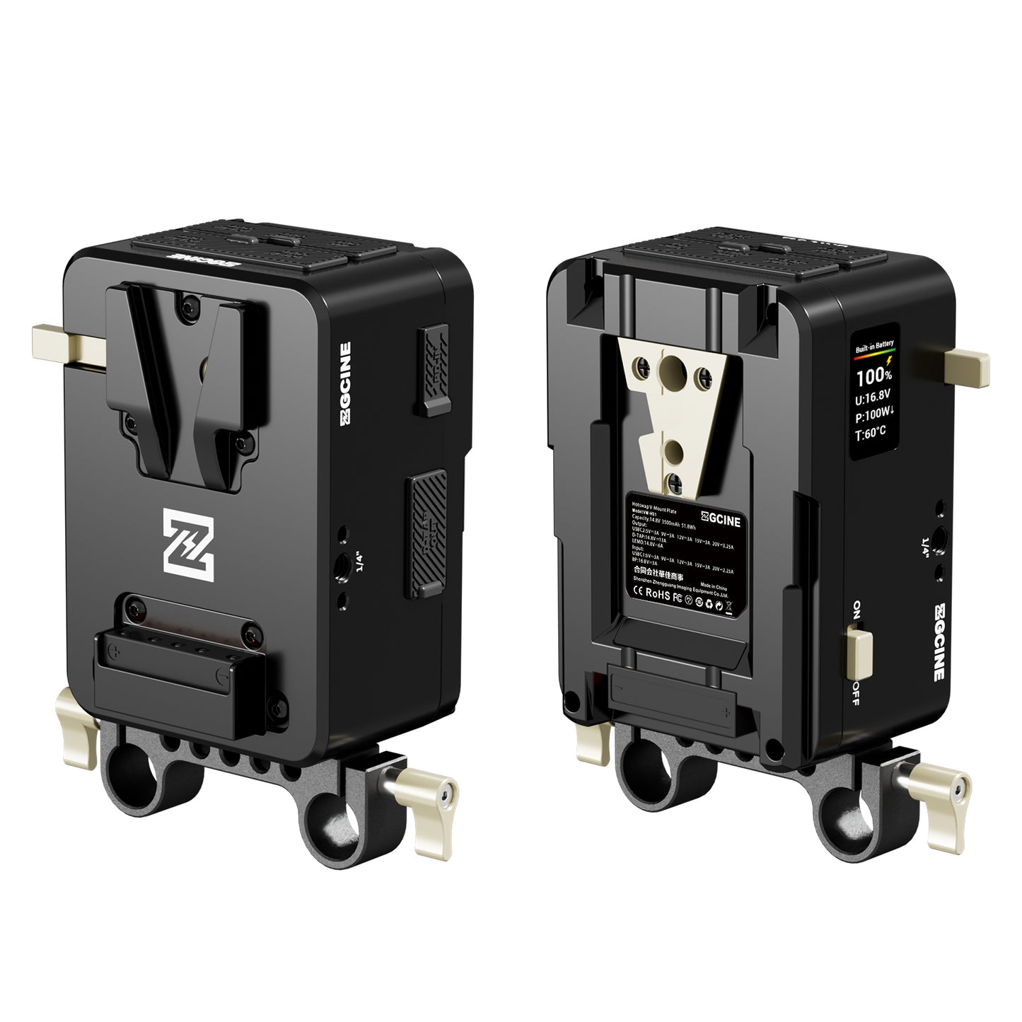 ZGCINE VM-HS1 Internal battery hot-swap V-mount battery plate with multi-port output and countdown reminder function for RED/Arri and other Cameras that are turned on for a long time (Black)