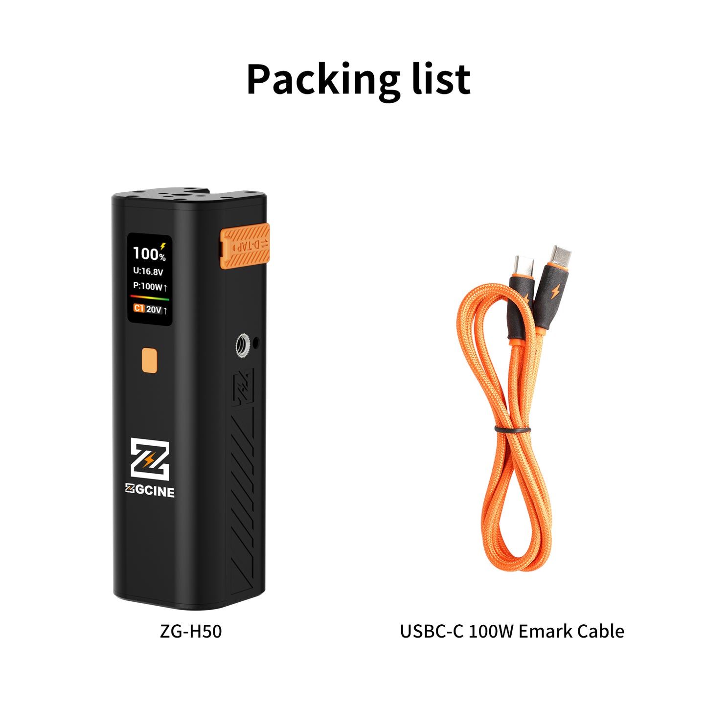 ZG-H50 Mini Battery Grip 50wh/14.8V,support PD and D-Tap Port,With OLED Display for Video light,Gopro,Cell phone and other Equipment.