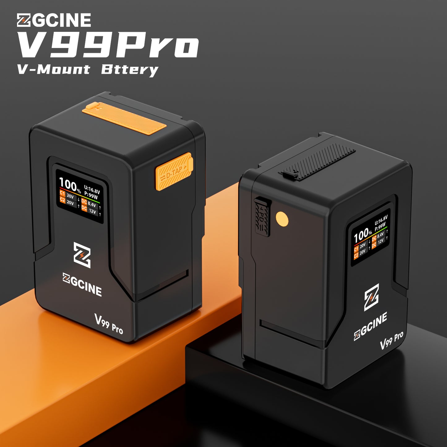 ZG-V99Pro V-Mount Battery Upgraded with PD100W faster charging speed, more ports and real-time smart display function (orange)