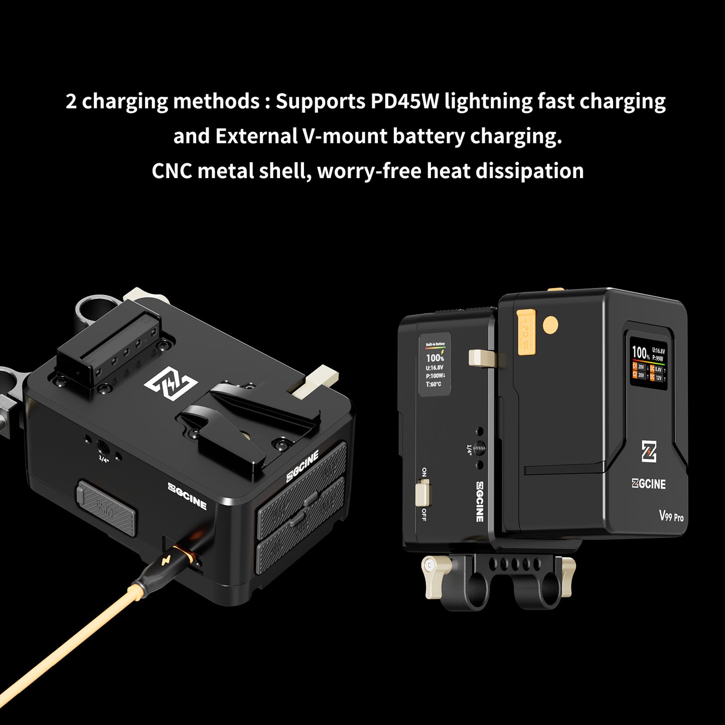 ZGCINE VM-HS1 Internal battery hot-swap V-mount battery plate with multi-port output and countdown reminder function for RED/Arri and other Cameras that are turned on for a long time (Black)