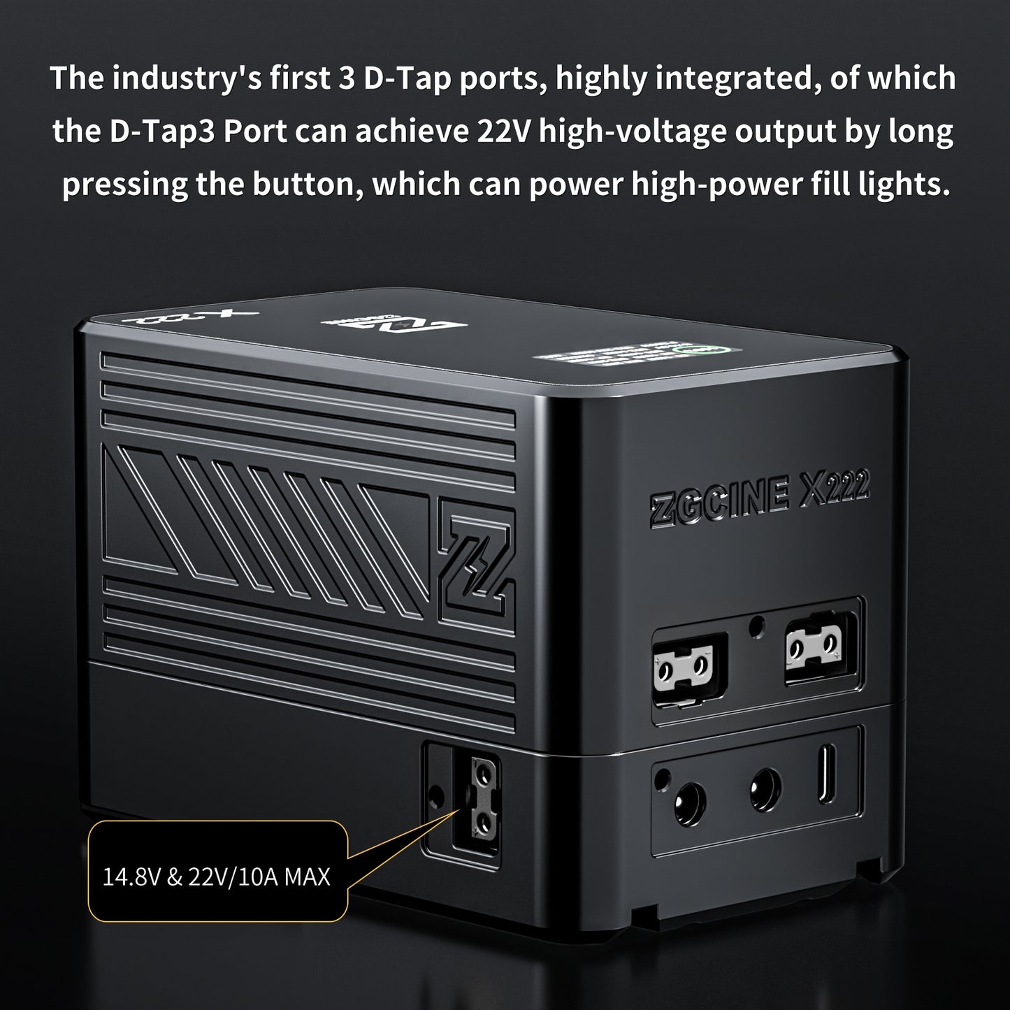 ZG-X222 V-Mount Battery 222Wh, PD3.1 140W Input/Output, with Dual USB-C, 3-D-TAP, Dual DC Port, 1.4in Digital Display(black)
