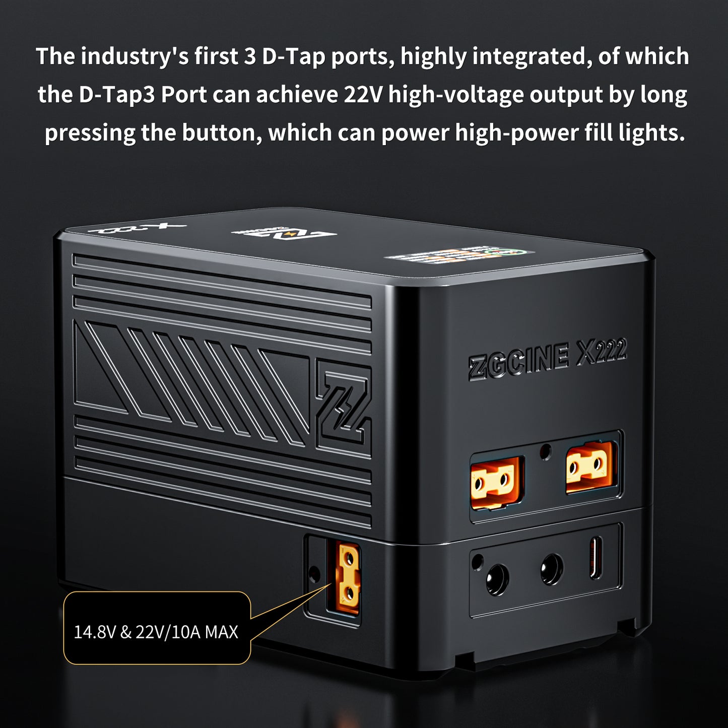 ZG-X222 V-Mount Battery 222Wh, PD3.1 140W Input/Output, with Dual USB-C, 3-D-TAP, Dual DC Port, 1.4in Digital Display(orange)