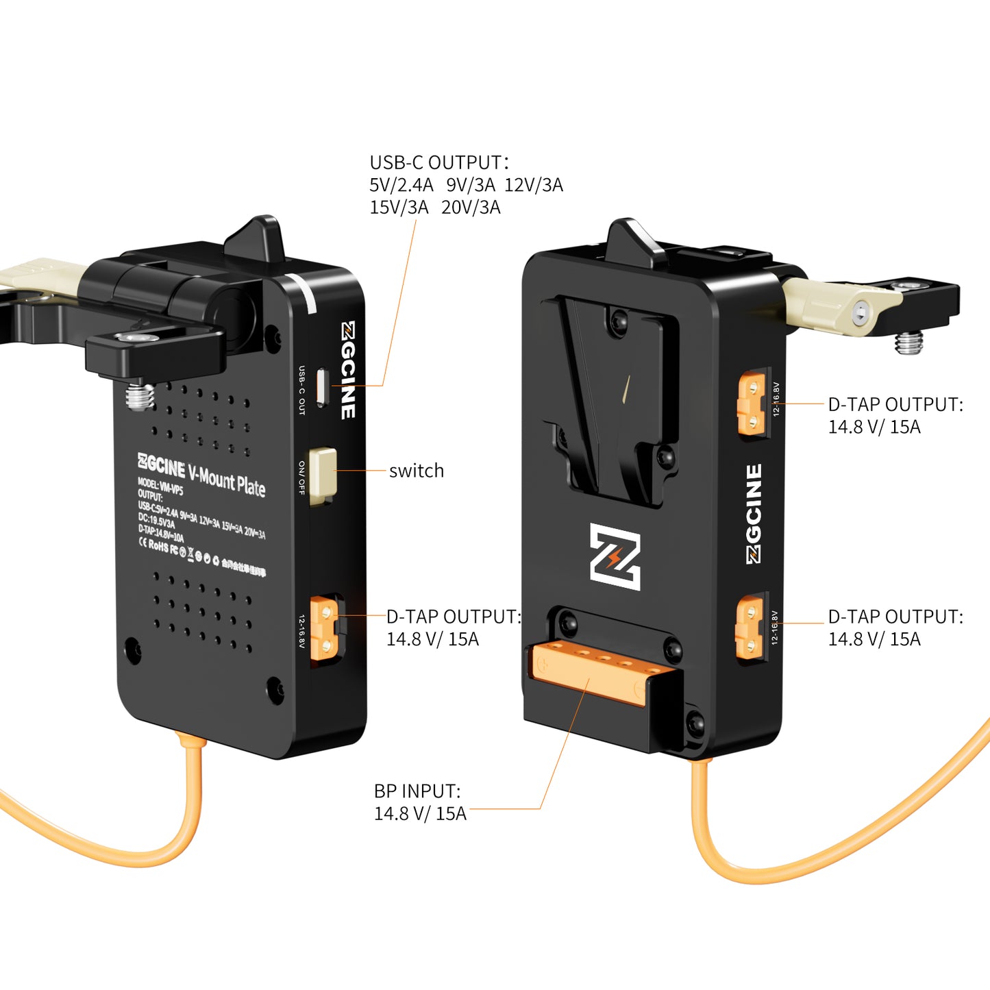 VM-VP5 V-Mount Plate whit Regulated 19.5V output for Sony FX6 camera with PD and D-Tap output, supports BPU built-in battery hot swap.
