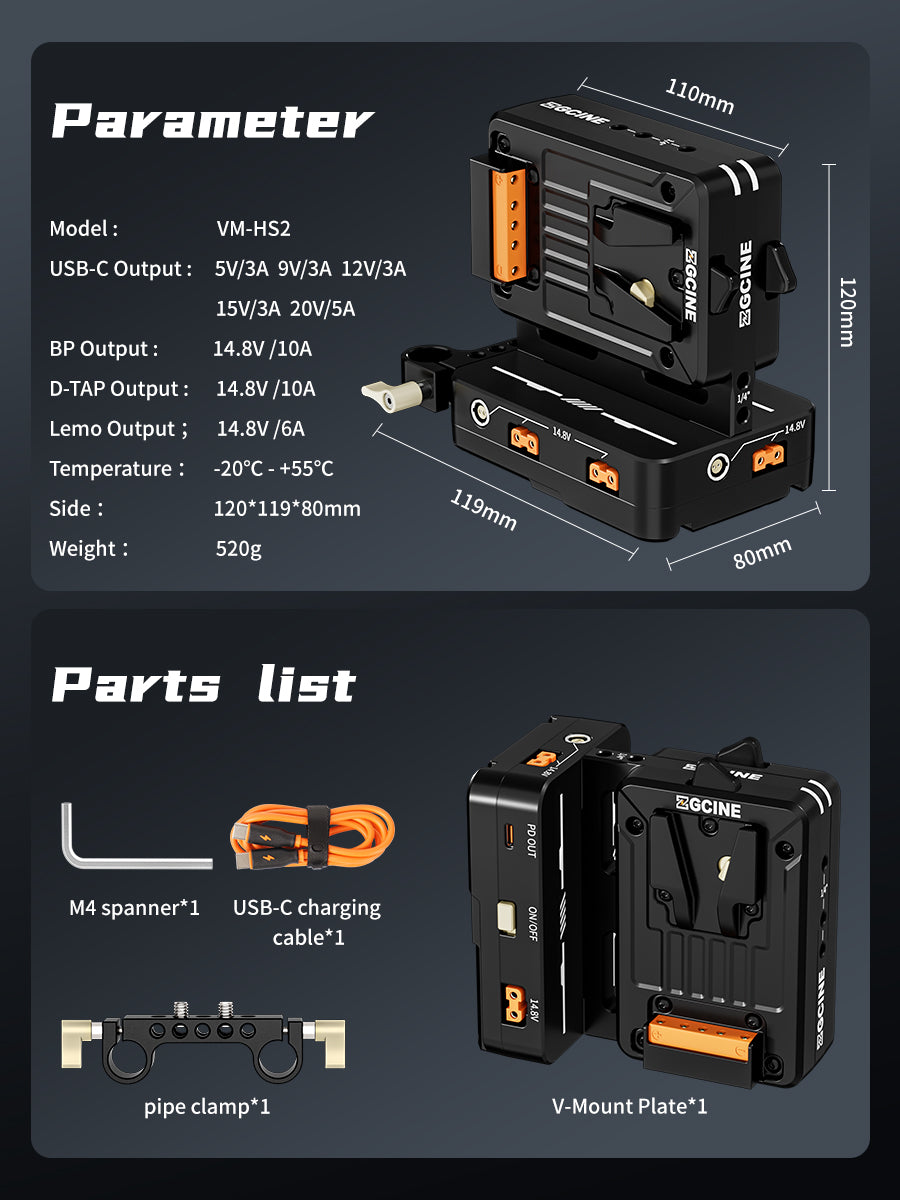 VM-HS2 Hot Swap/Shark Fin Dual Micro V Mount Battery Plate