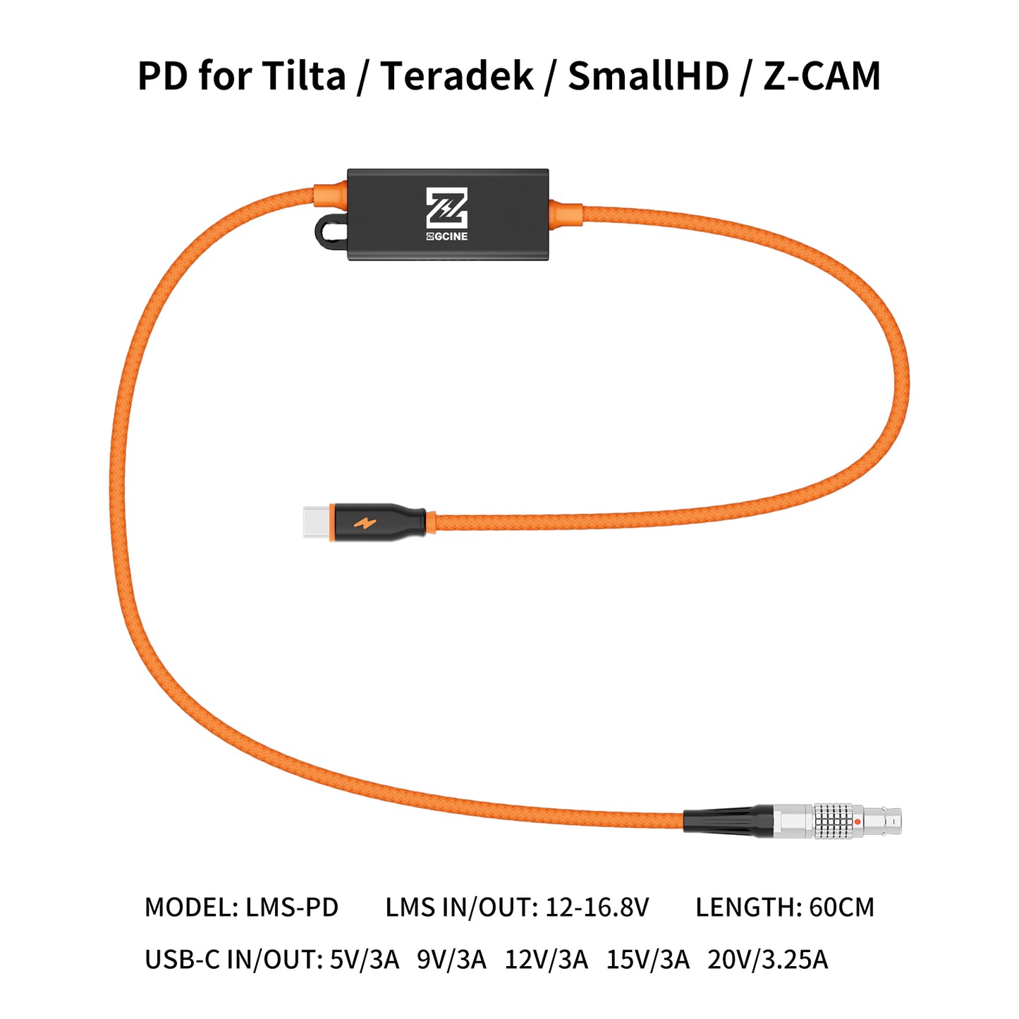 LEMO Straight 2Pin to USBC PD Power Cable for ARRI, RED, Teradek, SmallHD, Z-CAM, DJI Ronin, TILTA