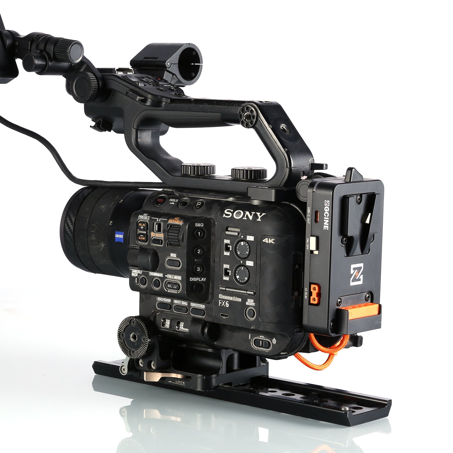 VM-VP5 V-Mount Plate whit Regulated 19.5V output for Sony FX6 camera with PD and D-Tap output, supports BPU built-in battery hot swap.