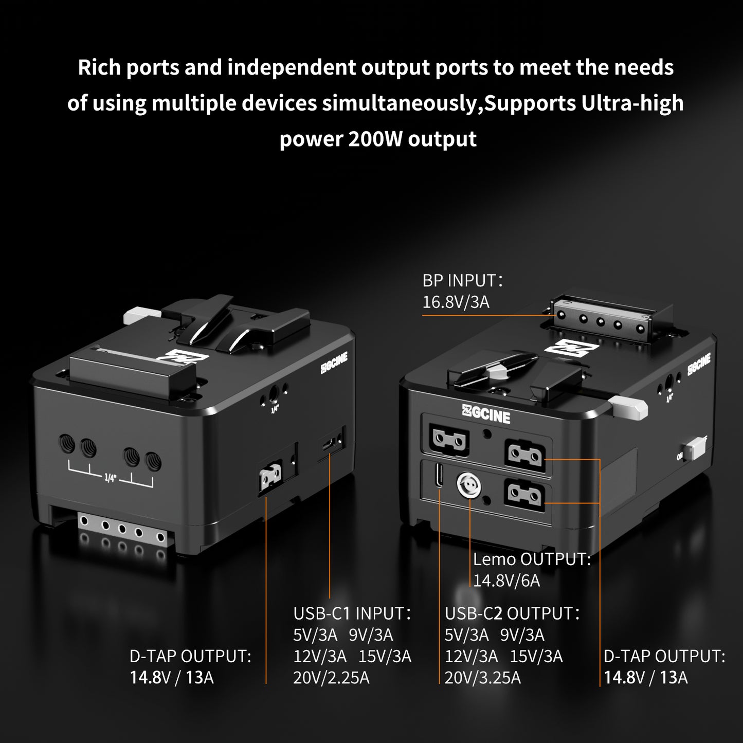 ZGCINE VM-HS1 Internal battery hot-swap V-mount battery plate with multi-port output and countdown reminder function for RED/Arri and other Cameras that are turned on for a long time (Black)