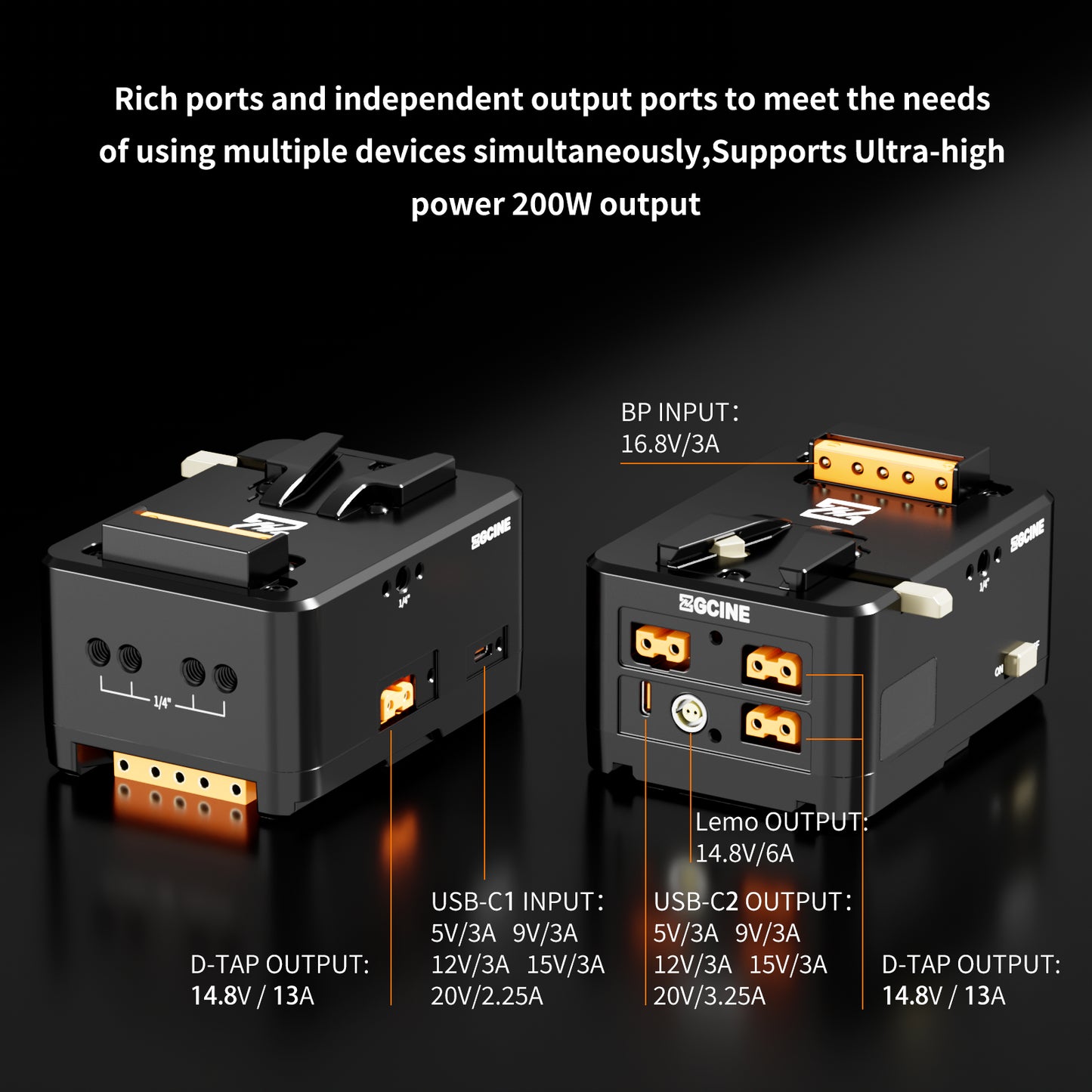 ZGCINE VM-HS1 Internal battery hot-swap V-mount battery plate with multi-port output and countdown reminder function for RED/Arri and other Cameras that are turned on for a long time (orange)