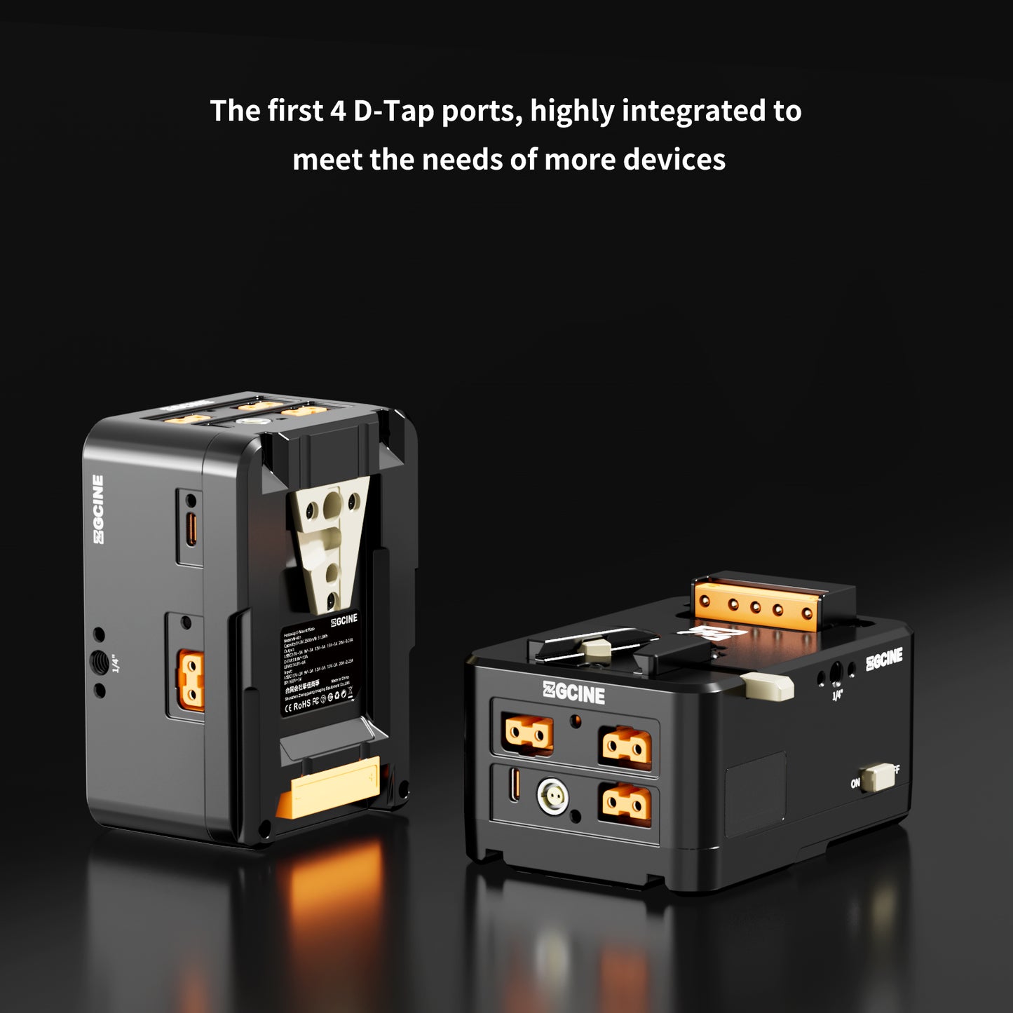 ZGCINE VM-HS1 Internal battery hot-swap V-mount battery plate with multi-port output and countdown reminder function for RED/Arri and other Cameras that are turned on for a long time (orange)
