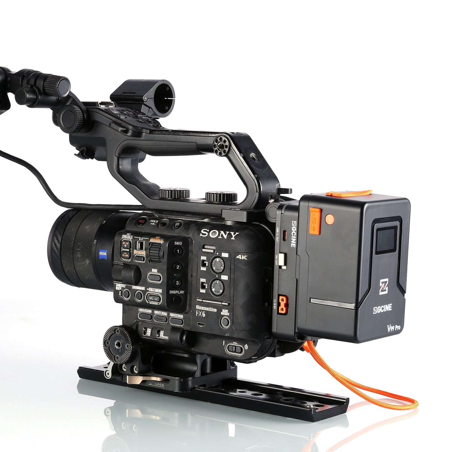 VM-VP5 V-Mount Plate whit Regulated 19.5V output for Sony FX6 camera with PD and D-Tap output, supports BPU built-in battery hot swap.