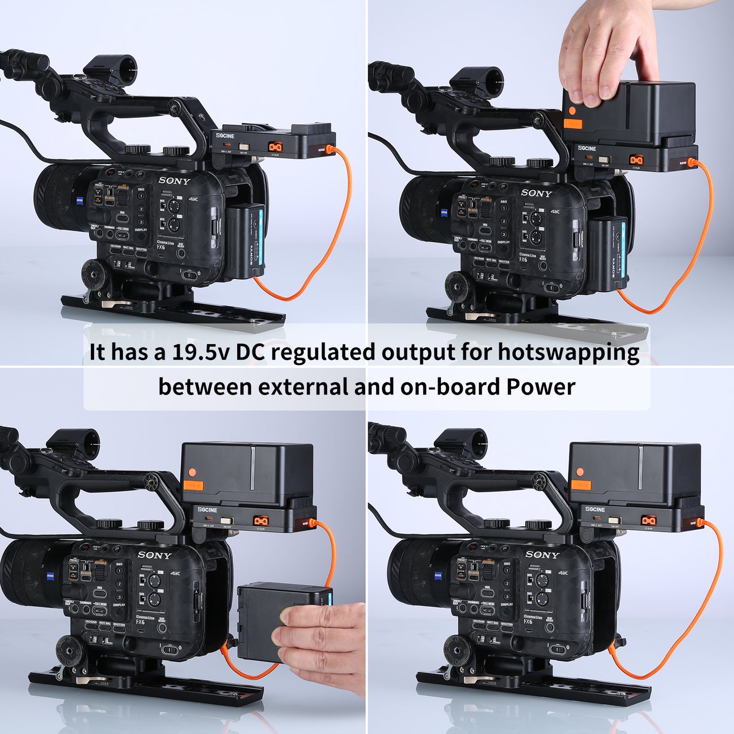 VM-VP5 V-Mount Plate whit Regulated 19.5V output for Sony FX6 camera with PD and D-Tap output, supports BPU built-in battery hot swap.