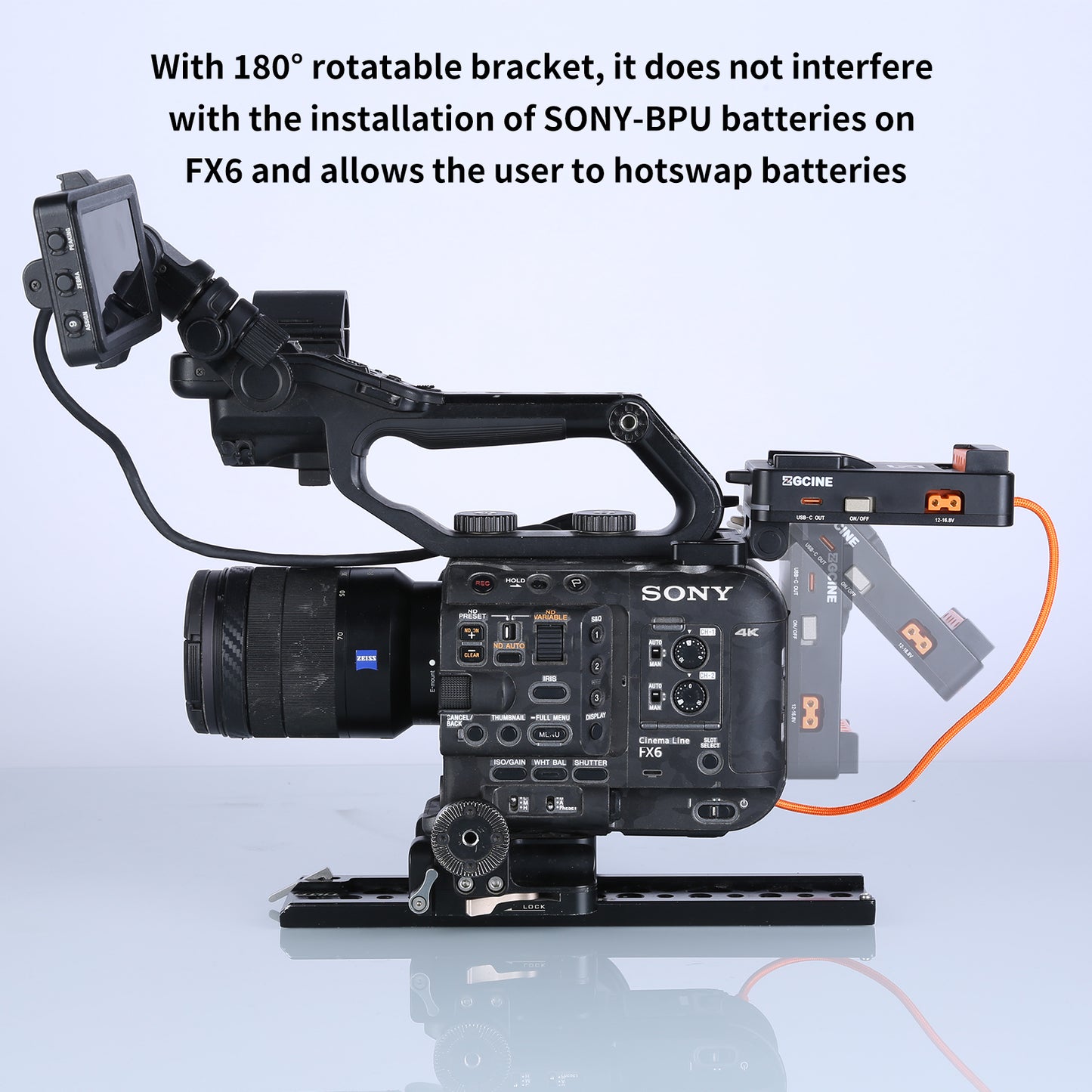 VM-VP5 V-Mount Plate whit Regulated 19.5V output for Sony FX6 camera with PD and D-Tap output, supports BPU built-in battery hot swap.