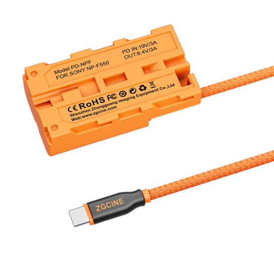 ZGCINE USB-C PD to NPF for SONY Dummy Battery Cable(braided wire)