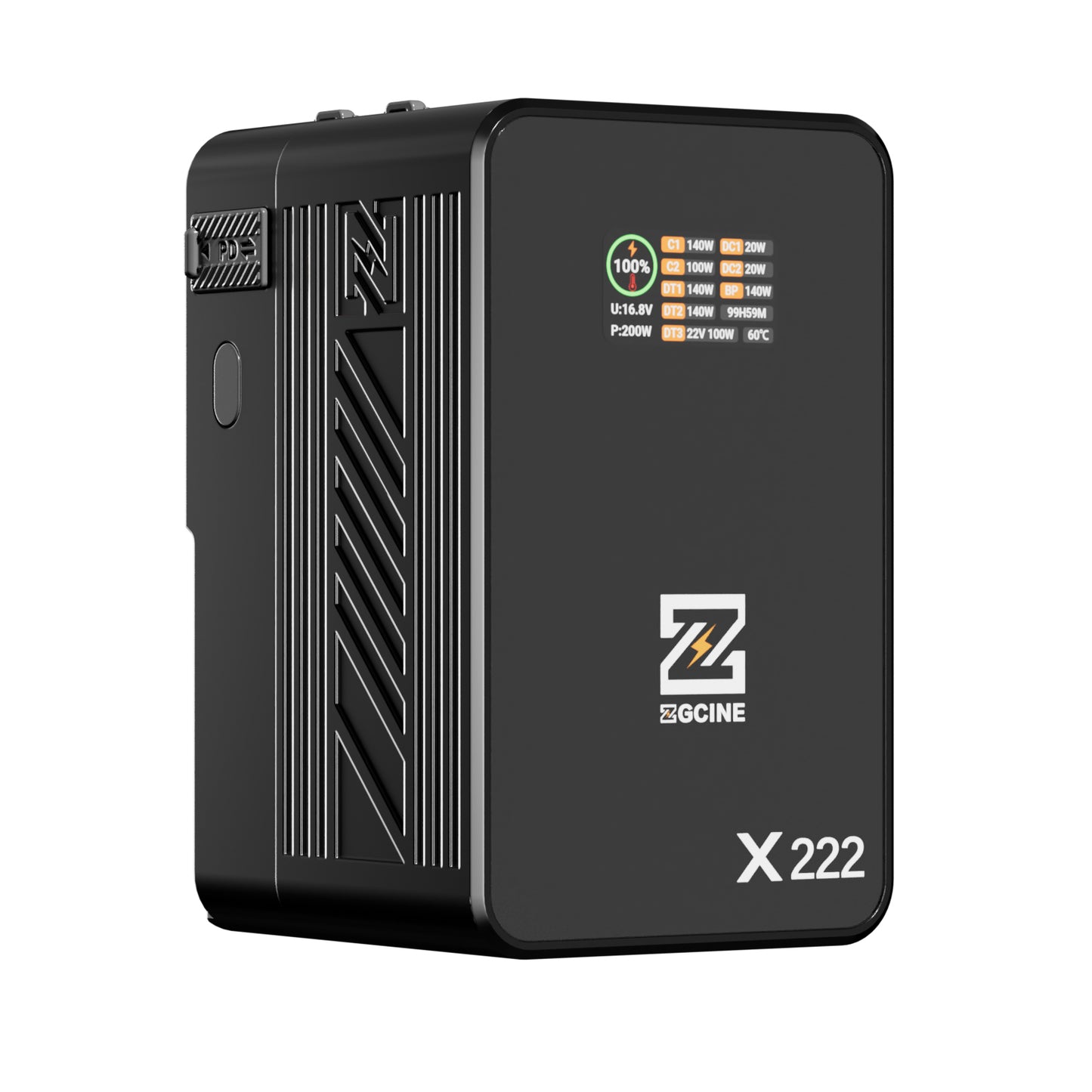 ZG-X222 V-Mount Battery 222Wh, PD3.1 140W Input/Output, with Dual USB-C, 3-D-TAP, Dual DC Port, 1.4in Digital Display(black)