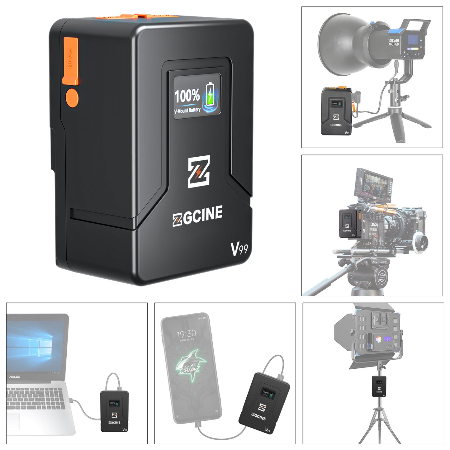 ZGCINE ZG-V99 V-mount Battery 99WH 6800mAh Pocket Size with PD Fast Charging