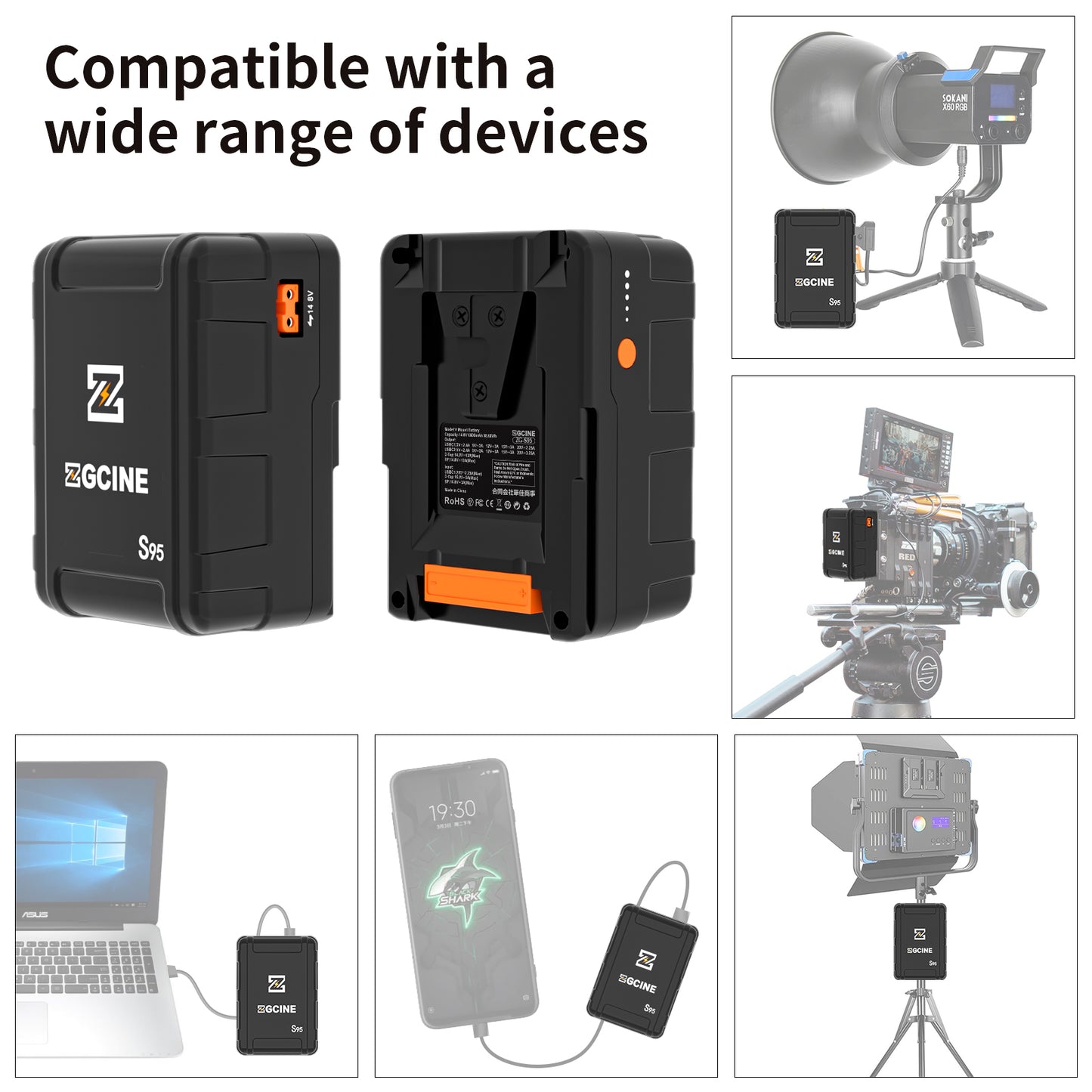 ZG-S95 V Mount Battery 14.8V 95WH,Support PD input/Output