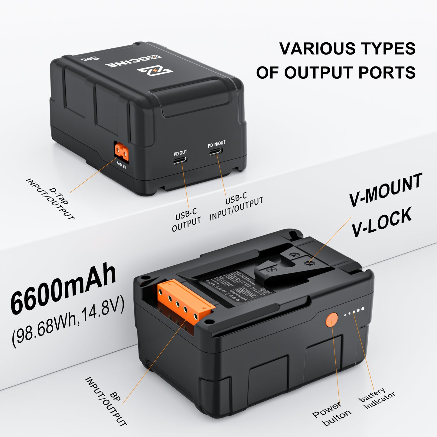 ZG-S95 V Mount Battery 14.8V 95WH,Support PD input/Output