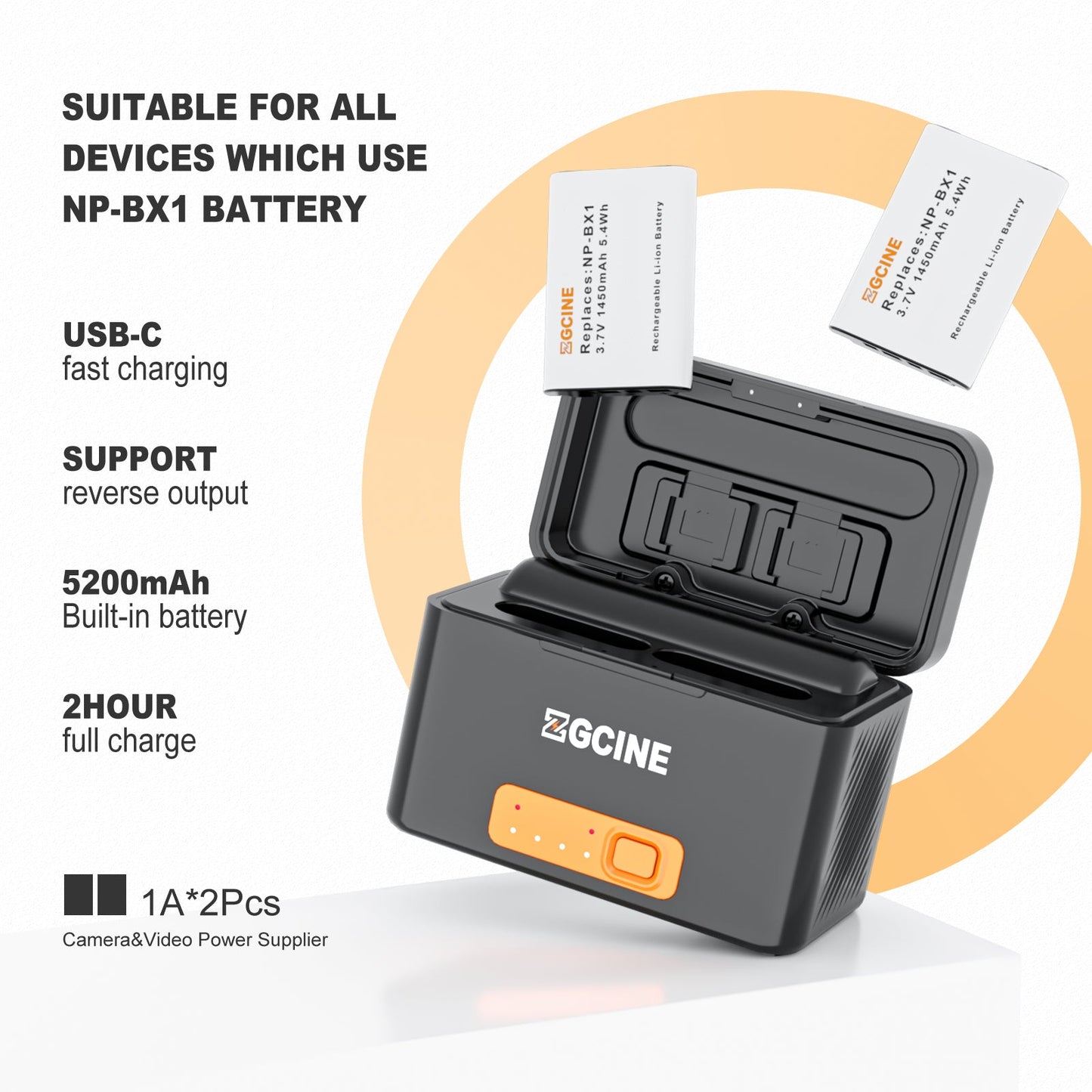 ZGCINE PS-BX1 Kit 2, Charging Case for Sony NP-BX1 battery with 2pcs 1450mah battery