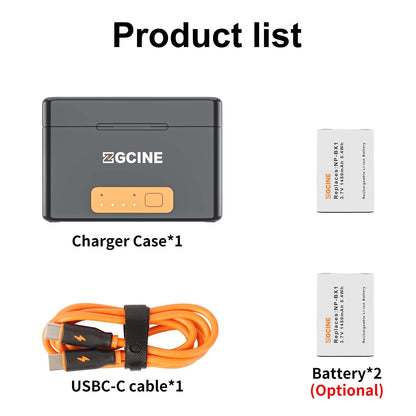 ZGCINE PS-BX1 Kit 2, Charging Case for Sony NP-BX1 battery with 2pcs 1450mah battery