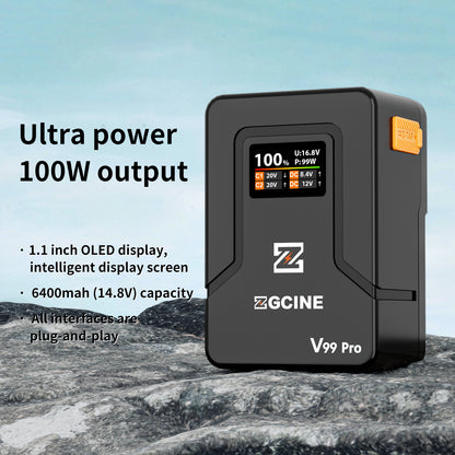 ZG-V99Pro V-Mount Battery Upgraded with PD100W faster charging speed, more ports and real-time smart display function (black)