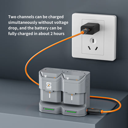 PC2-FZ100 Kit2 Travel Charging Case Kit with 2-Pack high-capacity NP-FZ100 Battery(2600mAh Grey）