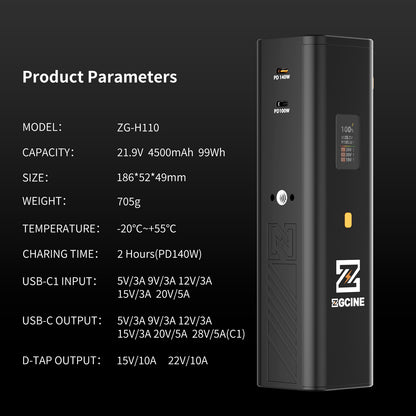 ZG-H110 Battery Grip Support USBC PD3.1 140W Input/Output With OLED Display