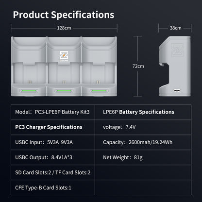 PC3-LPE6 Travel Charging Case for Canon LPE6/NH/E6P Battery(Grey）
