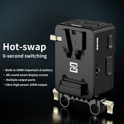ZGCINE VM-HS1 Internal battery hot-swap V-mount battery plate with multi-port output and countdown reminder function for RED/Arri and other Cameras that are turned on for a long time (Black）