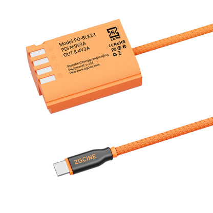 ZGCINE USB-C PD to BLK22 for Panasonic Lumix Dummy Battery Cable(braided wire)