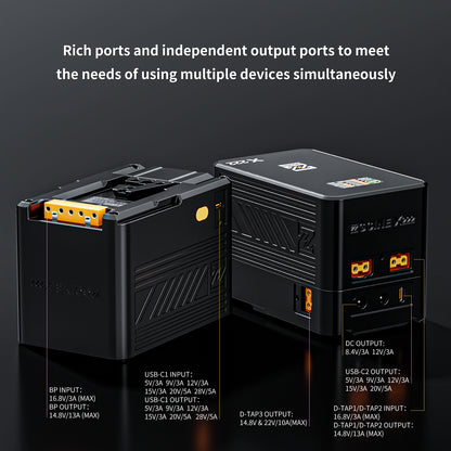 ZG-X222 V-Mount Battery 222Wh, PD3.1 140W Input/Output, with Dual USB-C, 3-D-TAP, Dual DC Port, 1.4in Digital Display(orange)