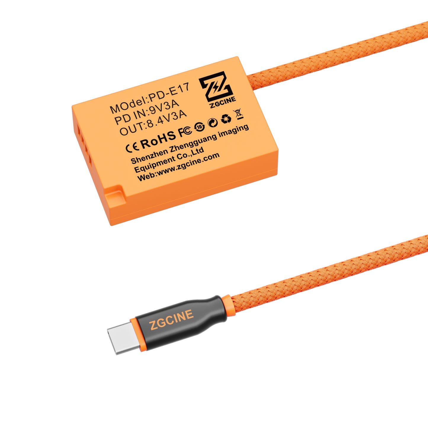 ZGCINE USB-C PD to LPE17 for Canon Dummy Battery Cable(braided wire）