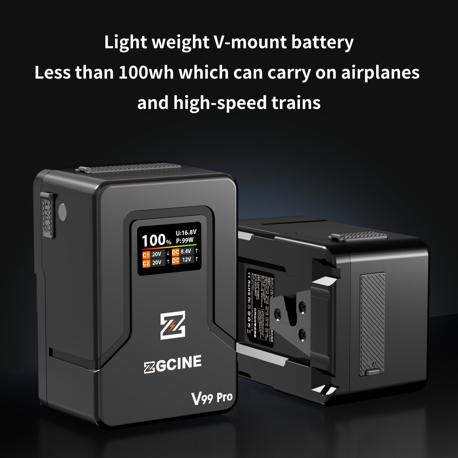 ZGCINE ZG-V99Pro 7000mAh Vマウント バッテリー 黒 ZG-V99Pro V-Mount Battery Upgraded with PD100W faster charging