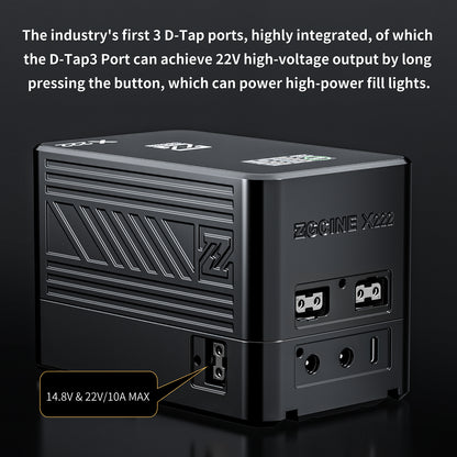 ZG-X222 V-Mount Battery 222Wh, PD3.1 140W Input/Output, with Dual USB-C, 3-D-TAP, Dual DC Port, 1.4in Digital Display(black)