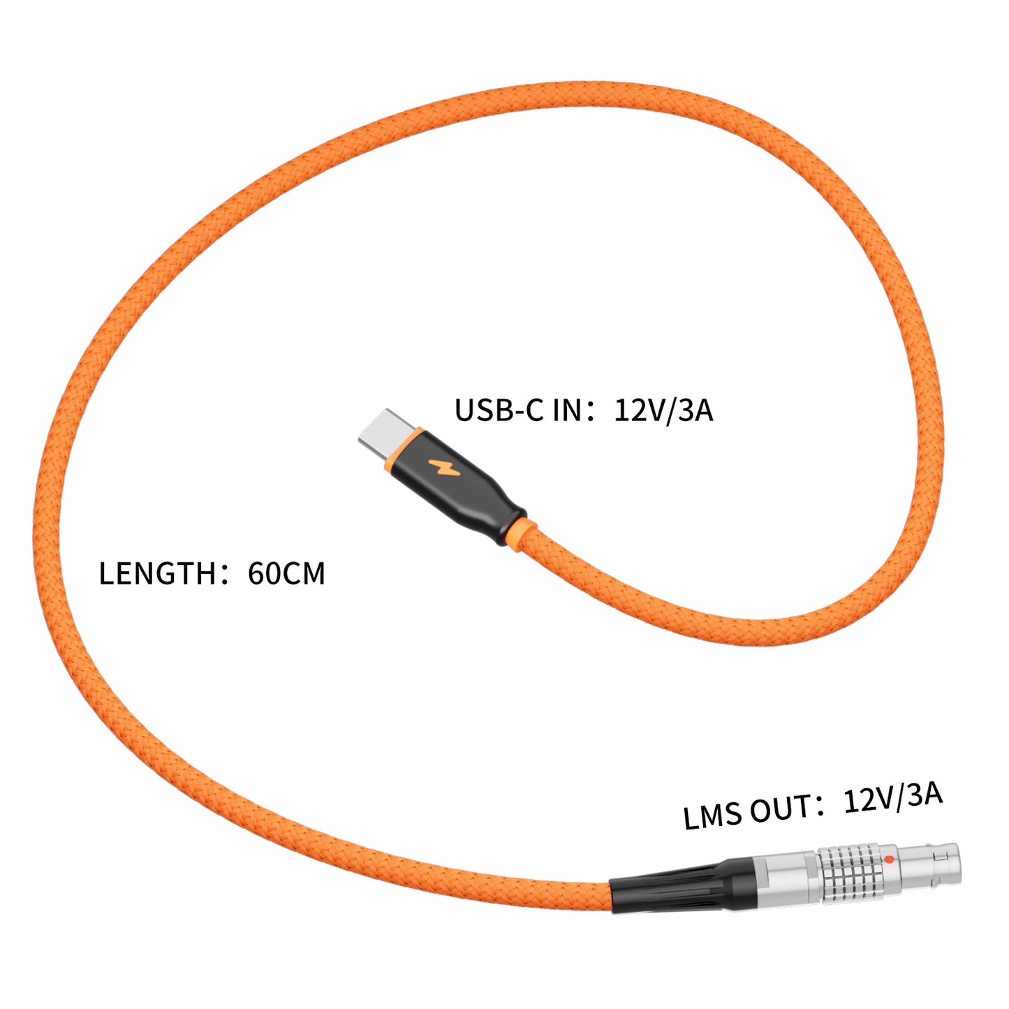 LEMO Straight 2Pin to USBC PD12V Power Cable for Teradek,SmallHD,Z-CAM