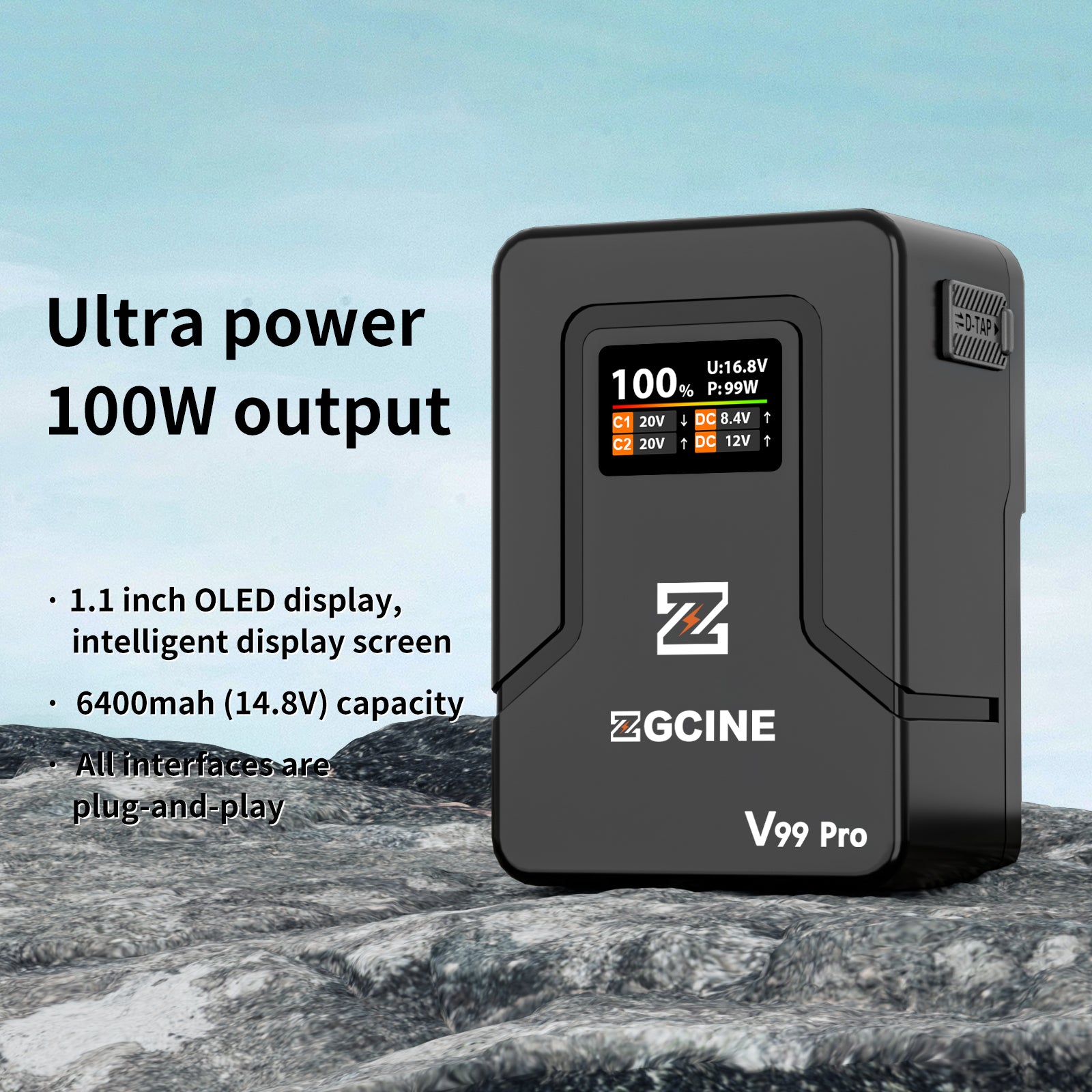 ZGCINE ZG-V99Pro 7000mAh Vマウント バッテリー 黒 ZG-V99Pro V-Mount Battery Upgraded with PD100W faster charging