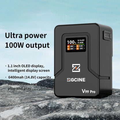 ZG-V99Pro V-Mount Battery Upgraded with PD100W faster charging speed, more ports and real-time smart display function (black)
