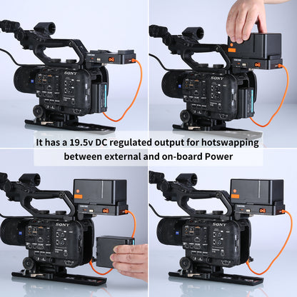 VM-VP5 V-Mount Plate whit Regulated 19.5V output for Sony FX6 camera with PD and D-Tap output, supports BPU built-in battery hot swap.