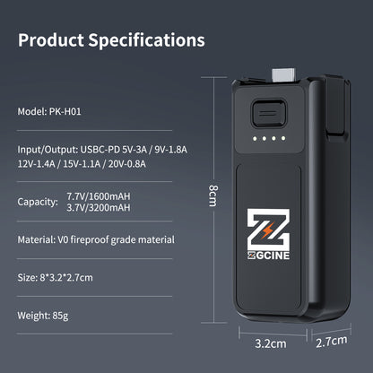 PK-H01 Battery Grip for DJI OSMO Pocket3 Camera