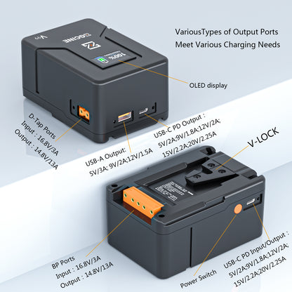 ZGCINE ZG-V99 V-mount Battery 99WH 6800mAh Pocket Size with PD Fast Charging