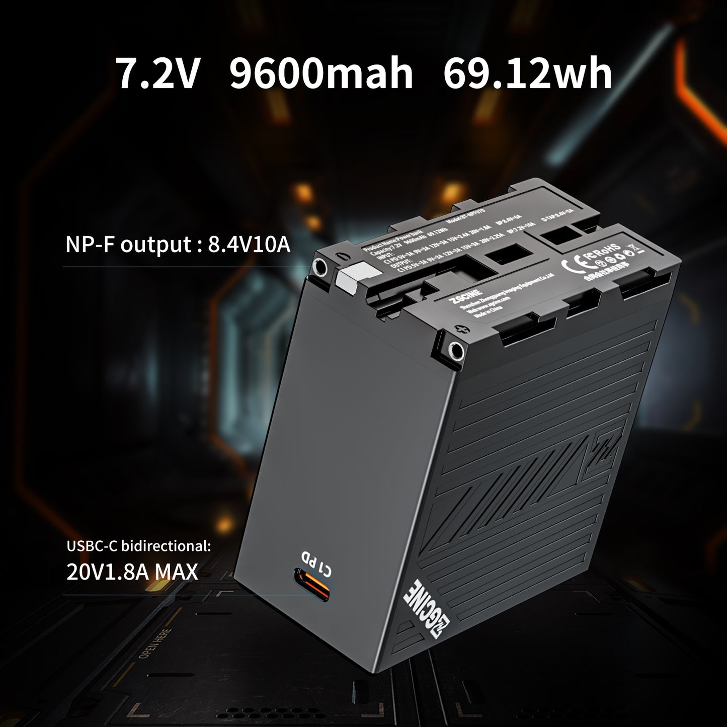 BT-NPF970 Battery,70wH Replacement USB-C Battery for Sony NP-F970, PD 36W Fast Charging, With D-TAP port and display.