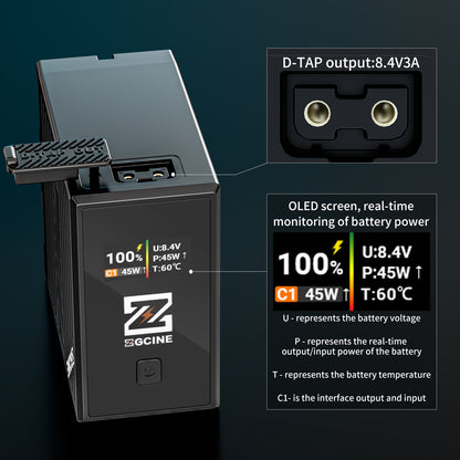 BT-NPF970 Battery,70wH Replacement USB-C Battery for Sony NP-F970, PD 36W Fast Charging, With D-TAP port and display.