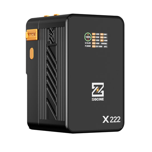 ZG-X222 V-Mount Battery 222Wh, PD3.1 140W Input/Output, with Dual USB-C, 3-D-TAP, Dual DC Port, 1.4in Digital Display(orange)