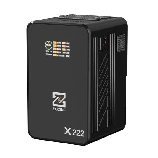 ZG-X222 V-Mount Battery 222Wh, PD3.1 140W Input/Output, with Dual USB-C, 3-D-TAP, Dual DC Port, 1.4in Digital Display(black)