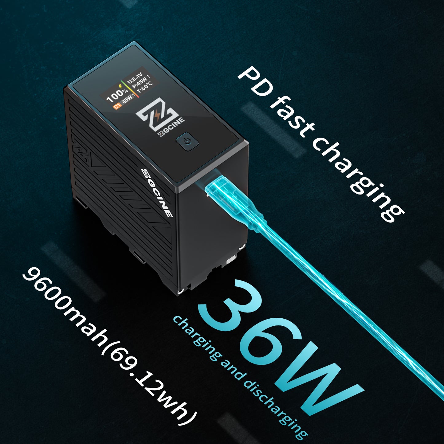 BT-NPF970 Battery,70wH Replacement USB-C Battery for Sony NP-F970, PD 36W Fast Charging, With D-TAP port and display.