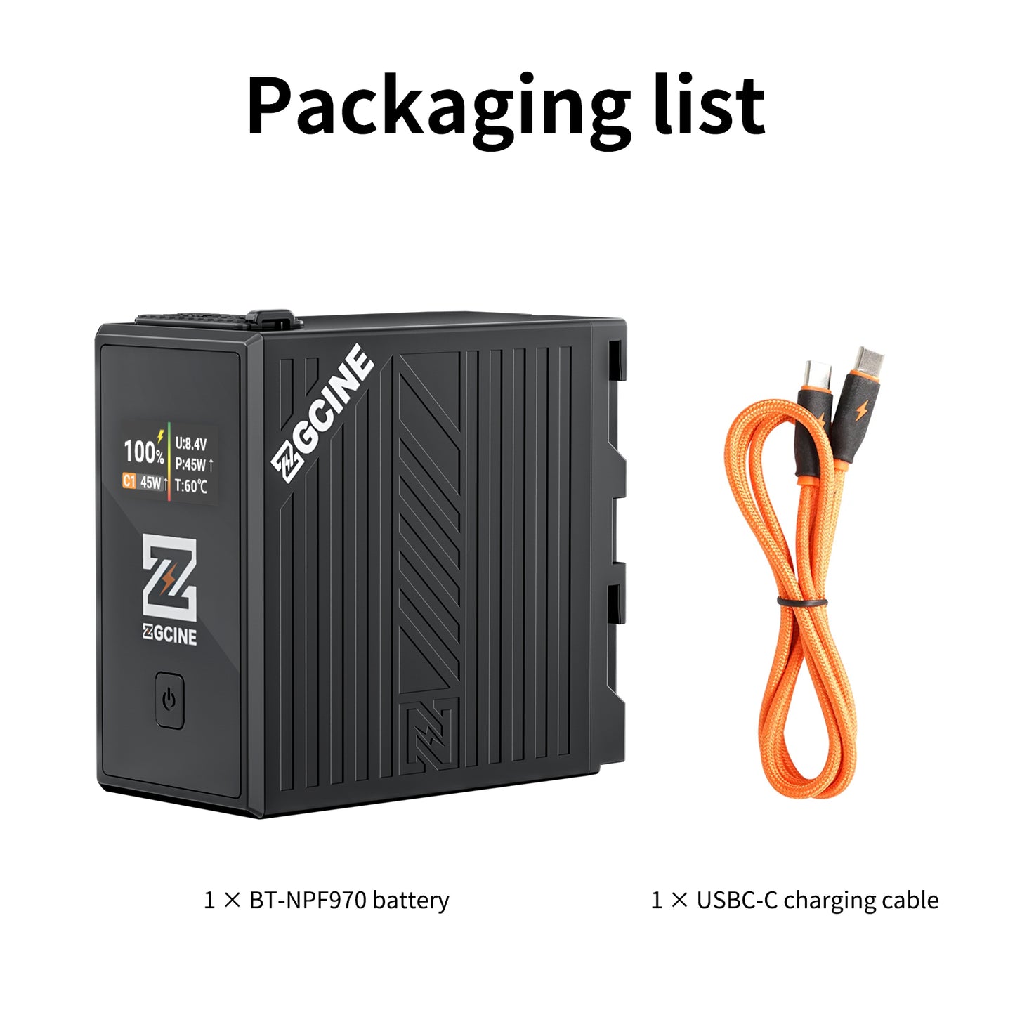 BT-NPF970 Battery,70wH Replacement USB-C Battery for Sony NP-F970, PD 36W Fast Charging, With D-TAP port and display.